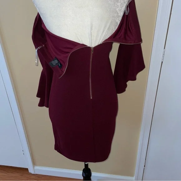 Teeze Me Bell Sleeve Dress in Burgundy - Picture 4 of 7